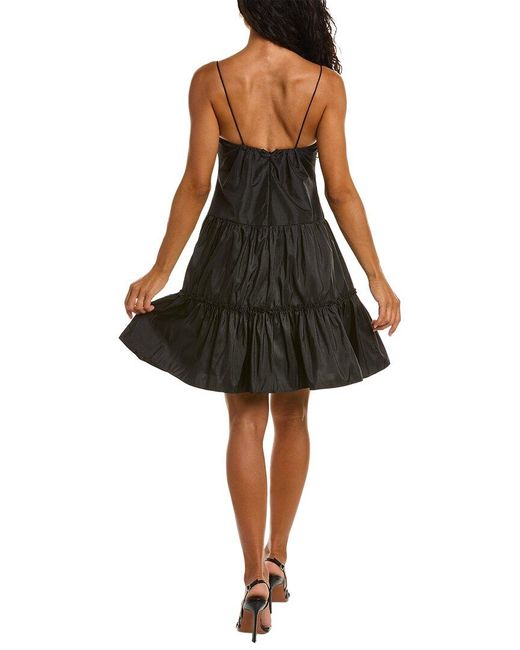 Zac Posen Black Floral-appliqué Tiered-skirt Woven Mini Dress