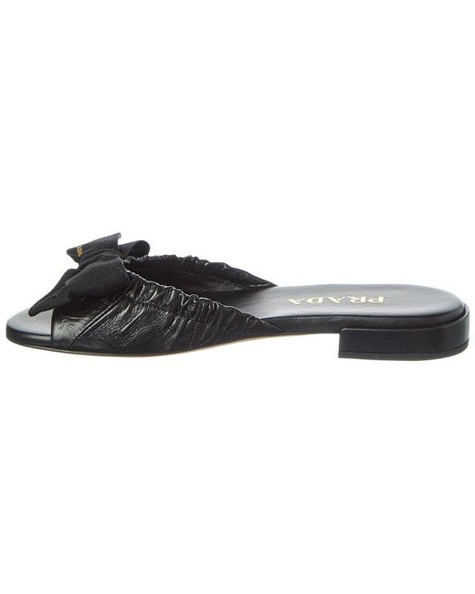 Prada Black Logo Leather Flat Sandal