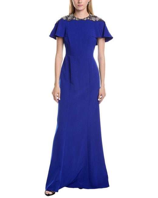 Rene Ruiz Blue Capelet Sleeve Column Gown