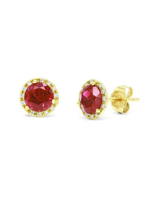 Diana M Pink Fine Jewelry 14k 2.29 Ct. Tw. Diamond & Ruby Corundum Halo Studs