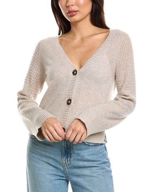 Brodie Cashmere Natural Natalie Deep V Cashmere Cardigan