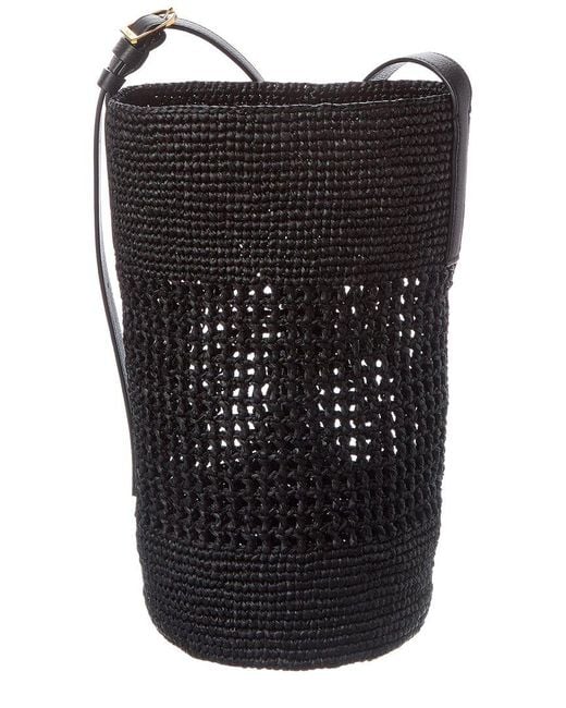 Khaite Black Billie Small Raffia & Leather Bucket Bag