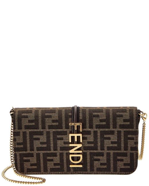 Fendi Gray Graphy Ff Canvas & Leather Wallet On Chain