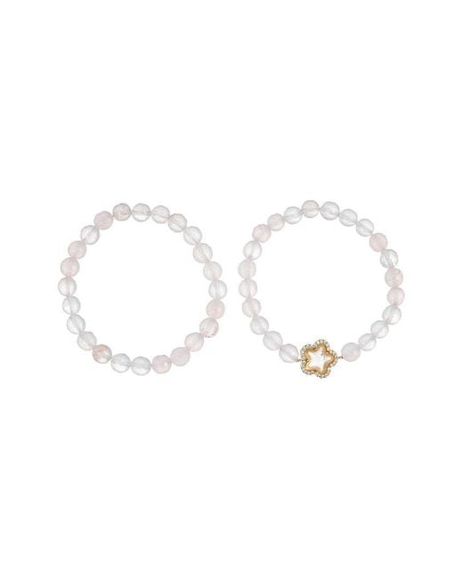 Eye Candy LA White Fleur Beaded Cz Stretch Bracelet