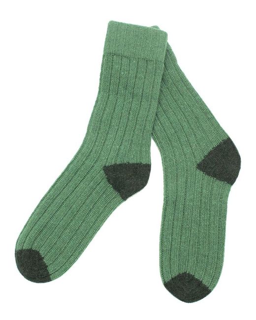 Portolano Green Cashmere Contrast Ribbed Socks