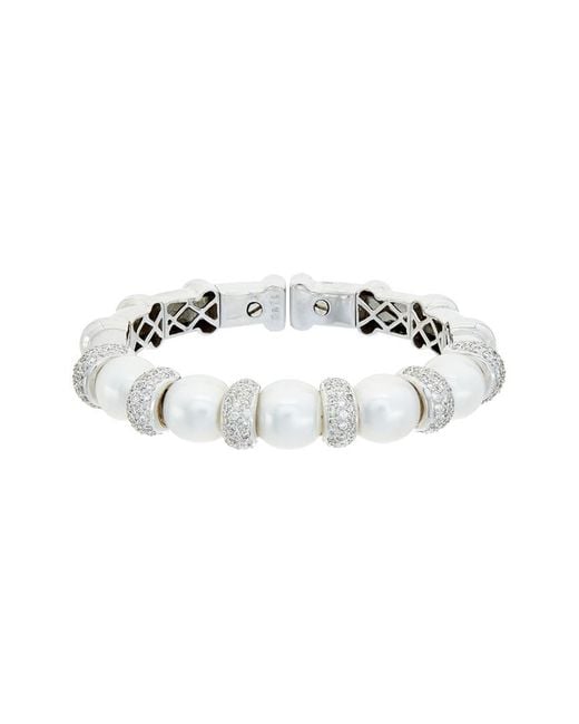Diana M White 18K 3.20 Ct. Tw. Diamond & 11-12Mm Pearl Cuff Bracelet