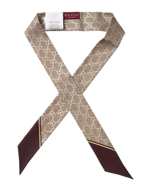 Gucci Brown Gg Logo Printed Silk Neck Bow