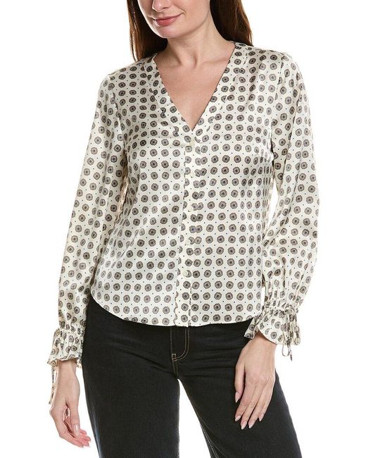 Cece White Printed Flounce Blouse