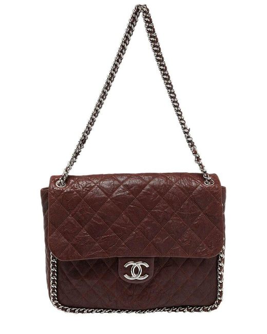 Chanel Brown Quilted Leather Maxi Chain Around Double Flap Bag (Authentic Pre-Owned)