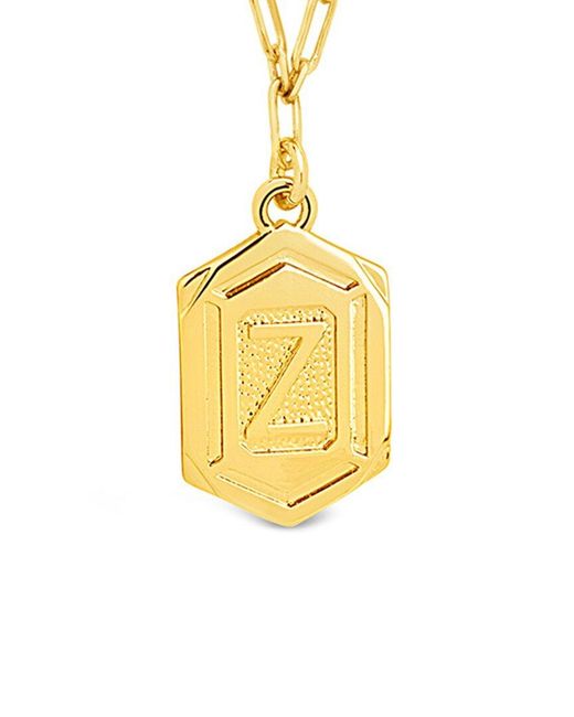 Sterling Forever Metallic 14K Plated Hexagon Tag Initial Pendant Necklace (A-Z)