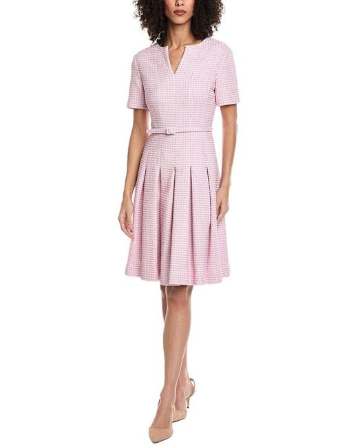 Oscar de la Renta Pink Small Lurex Check Tweed A-Line Dress