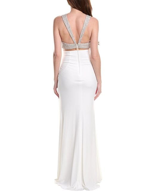 Jovani White Solid Embellished Gown