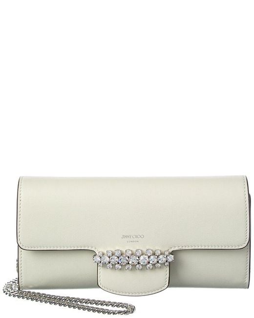 Jimmy Choo Gray Bing Leather Wallet On Chain