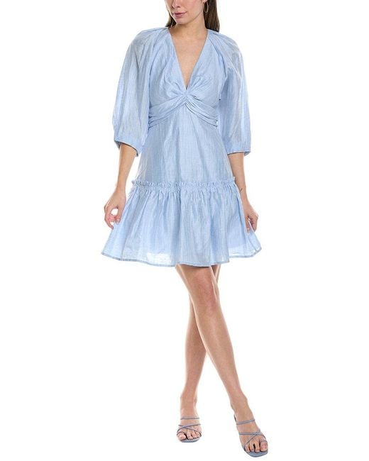 Sandro Blue Linen-Blend Mini Dress