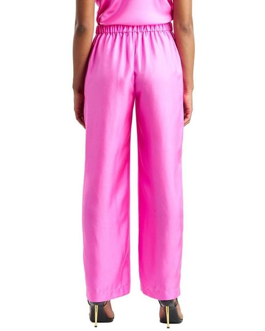Natori Pink Silk Twill Straight Leg Pant