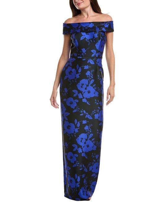 Teri Jon Blue Printed Maxi Dress