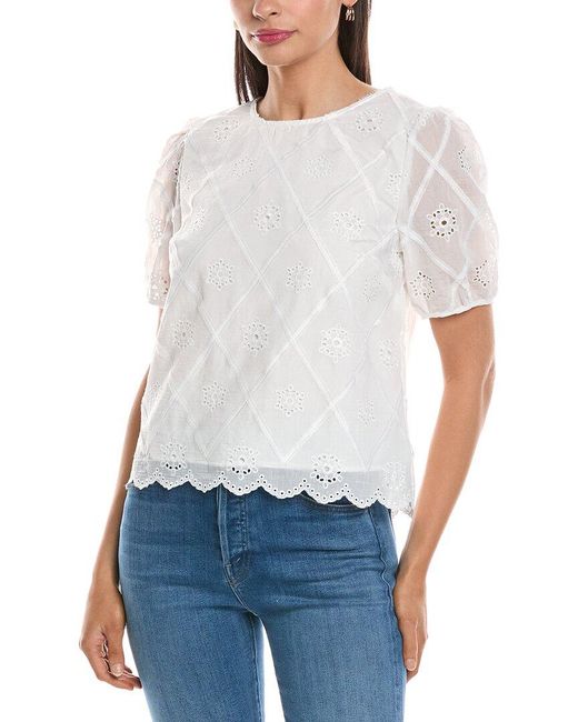 Nanette Lepore White Embroidered Eyelet Blouse