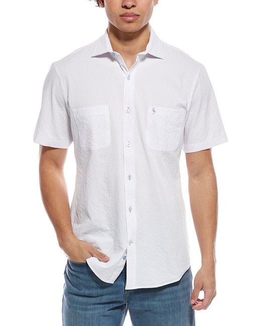 Tailorbyrd White Solid Seersucker Short Sleeve Shirt for men
