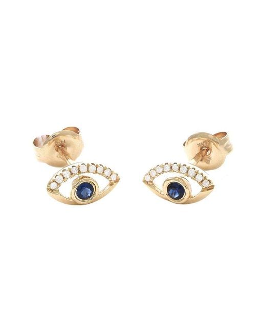 Gemstones Metallic 0.18 Ct. Tw. Diamond & Sapphire 14K Earrings