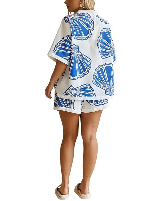 CAMILA BLANCO Blue 2pc Shirt & Short Set