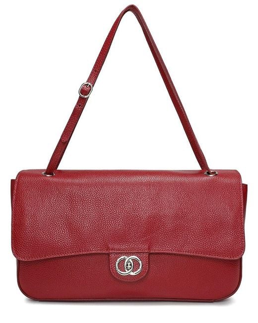 Tiffany & Fred Paris Red Premium Pebbled Leather Turnlock Shoulder Bag