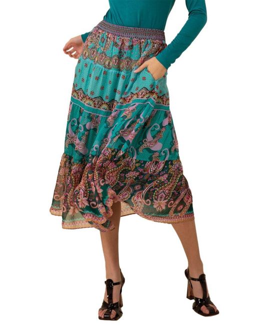 Hale Bob Green Maliyah Silk-Blend Skirt