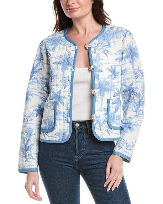 Tommy Bahama Blue Fortuna Fronds Poplin Cropped Jacket
