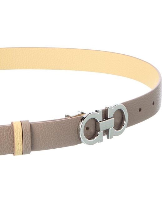 Ferragamo White Gancini Reversible Leather Belt