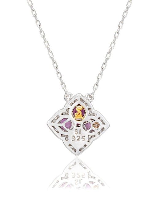 Suzy Levian Pink Silver 0.02 Ct. Tw. Diamond & Gemstone Necklace