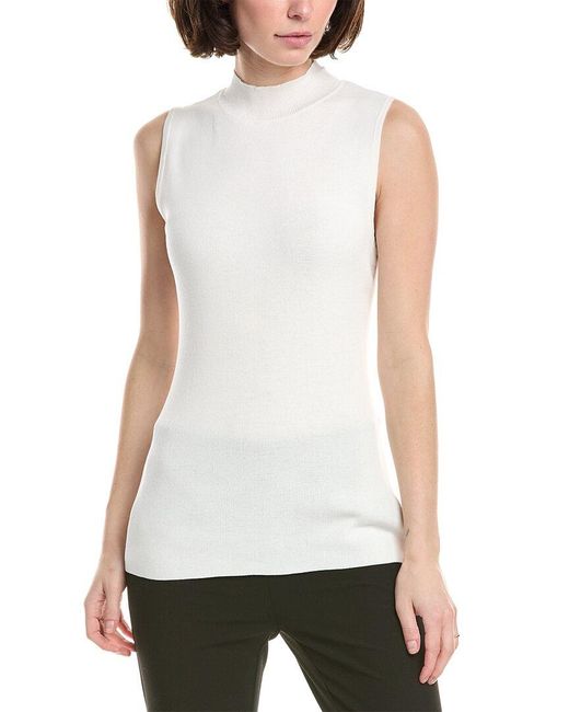 Tahari White Ribbed Knit Top