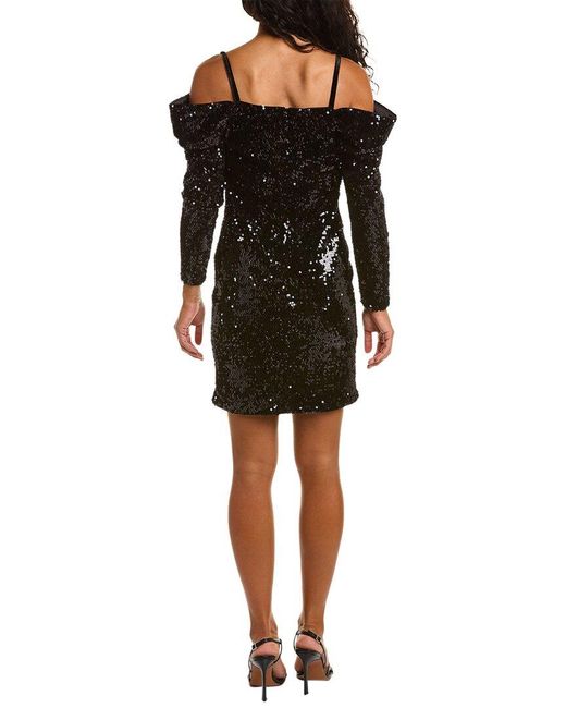 Zac Posen Black Cold-shoulder Sequin Mini Dress