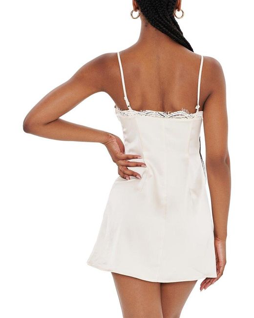Extro & Vert White Cream Lace Trim Satin Cami Dress