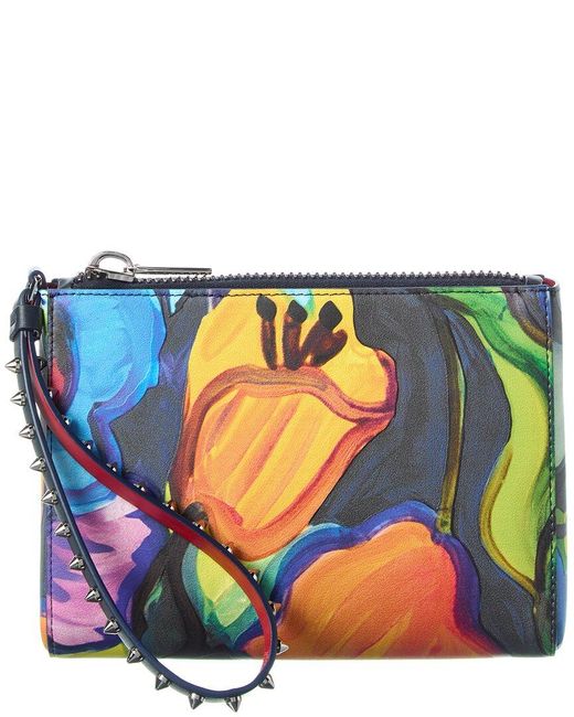Christian Louboutin Blue Cabata Floral Print Leather Pouch