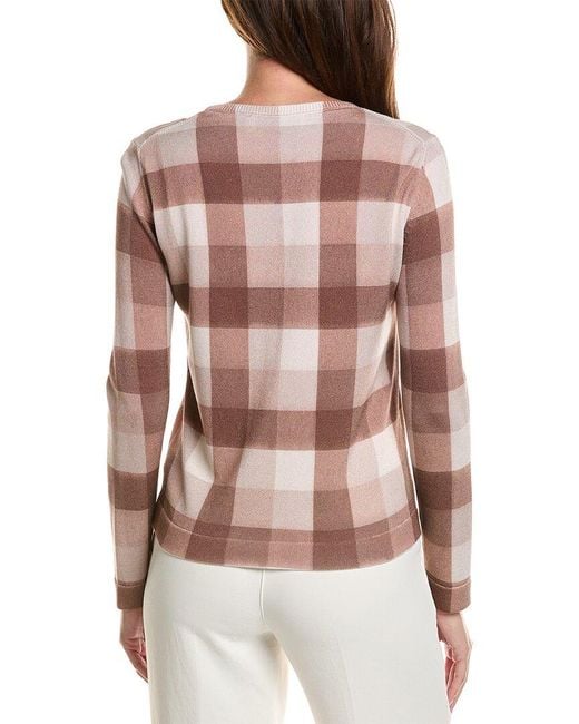 Oscar de la Renta Brown Printed Plaid Inset Cardigan