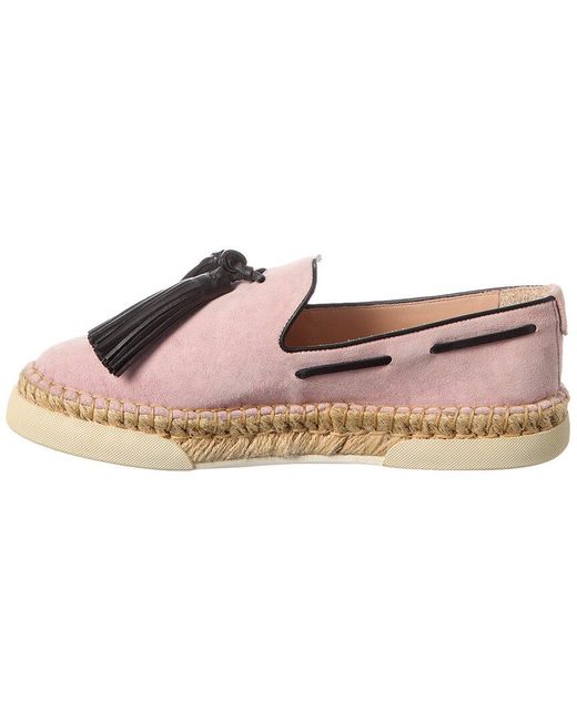 Tod's Pink Tassel Suede Espadrille
