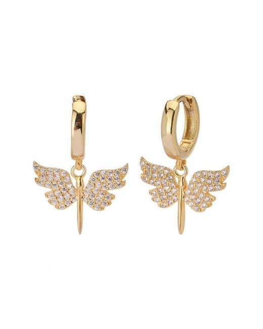 Gabi Rielle White 14K Over Cz Angel Wings Huggie Earrings