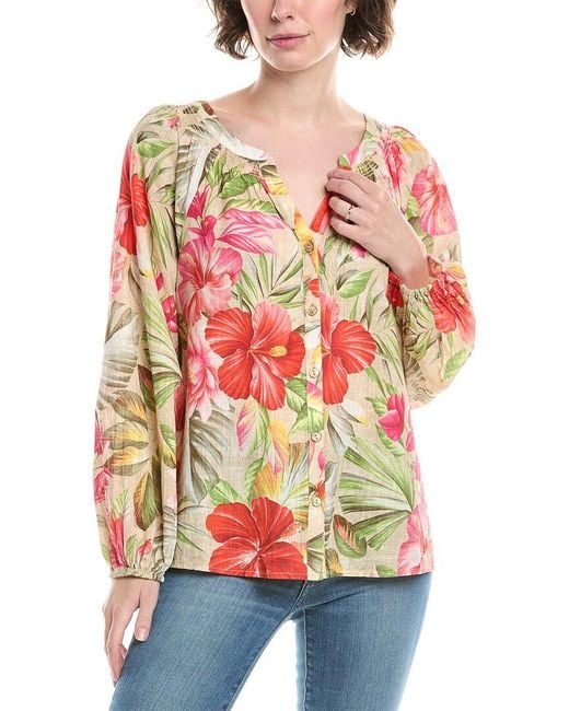 Tommy Bahama Red La Botanica Peasant Top