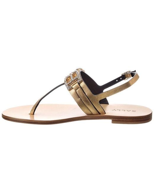 Bally Metallic Logo Positano Leather Flat Sandal