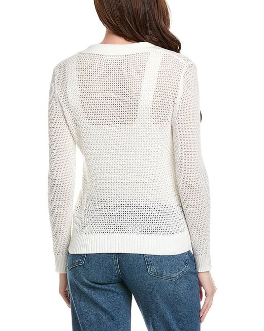 Hannah Rose White Arwen Textured Polo Collar Cashmere-Blend Sweater