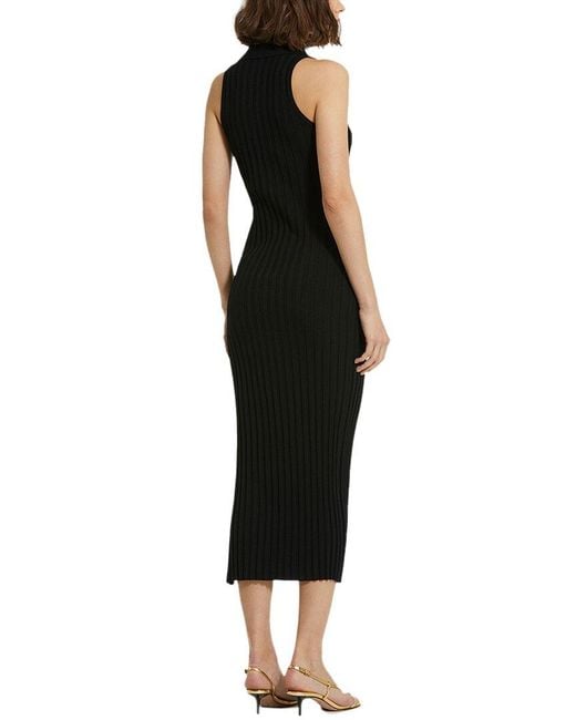 Mac Duggal Black Rib Knit Collared Sleeveless Fitted Maxi Dress