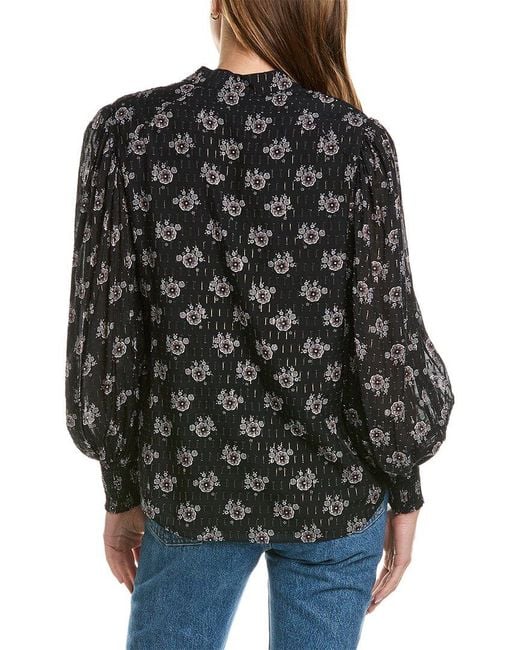 Tahari Black Split Neck Silk-Blend Top