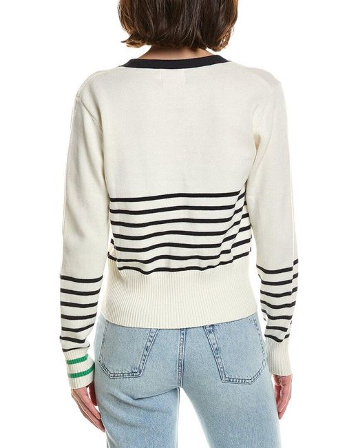 Brodie Cashmere White Irregular Stripe Cashmere-Blend Cardigan
