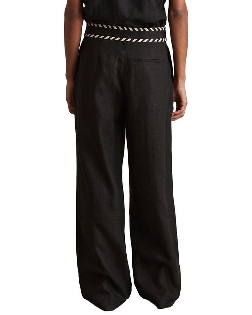 Reiss Black Fawn Waistband Linen Wide Leg Trouser