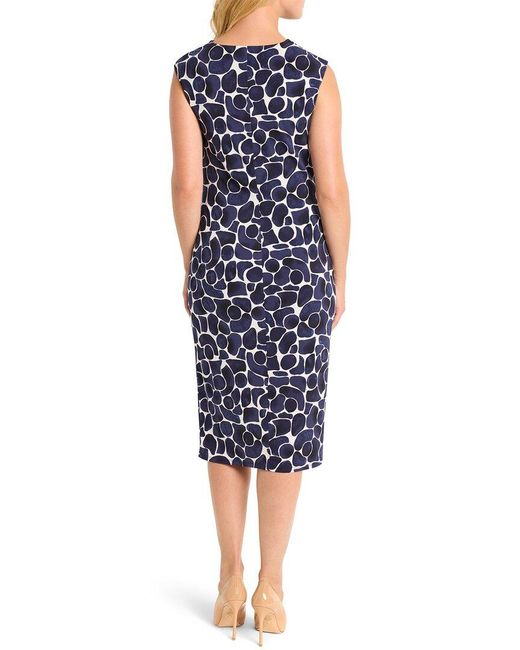 NIC+ZOE Blue Geo Pebble Side Ruche Dress
