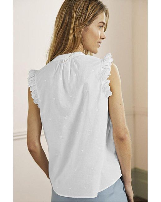 Boden White Sleeveless Embroidered Shirt