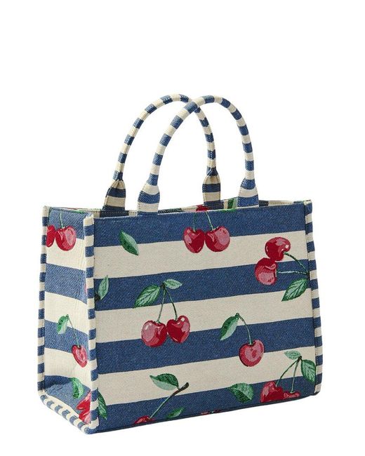 Shiraleah Blue Cherry Stripe Jacquard Tote