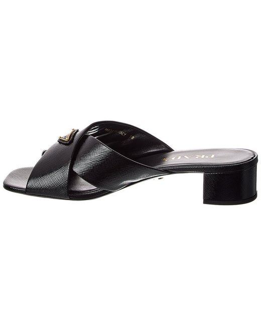 Prada Black Logo Leather Sandal