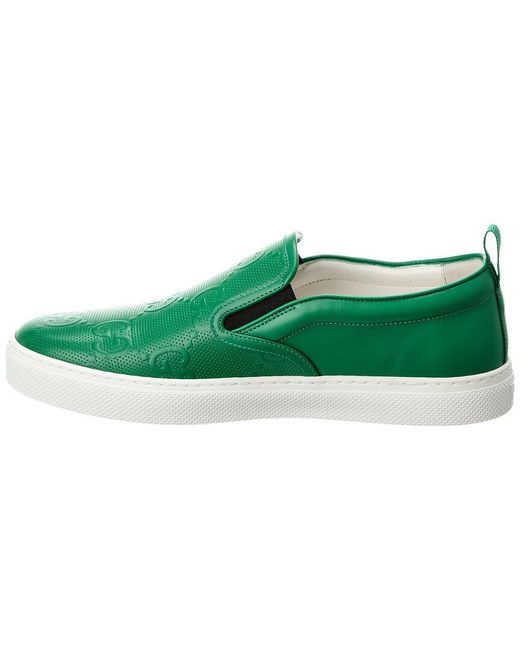 Gucci Green GG Embossed Leather Slip-on Sneaker for men