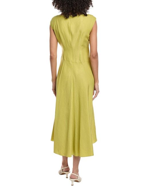 Lafayette 148 New York Yellow Drape Silk & Linen-Blend Midi Dress