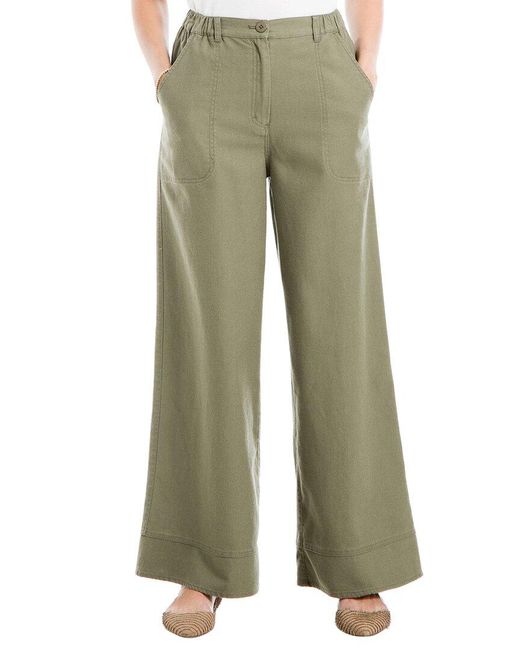 Max Studio Green Long Linen-blend Wide Leg Pant